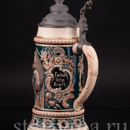 Старинная пивная кружка В таверне, 1 л, Reinhold Hanke, Германия, кон. 19 - нач. 20 вв.