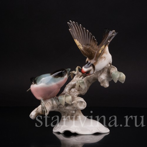 Фарфоровая статуэтка птиц Птичий спор (щегол и снегирь) Hutschenreuther, Германия, 1938-55 гг.