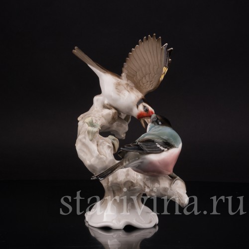 Фарфоровая статуэтка птиц Птичий спор (щегол и снегирь) Hutschenreuther, Германия, 1938-55 гг.