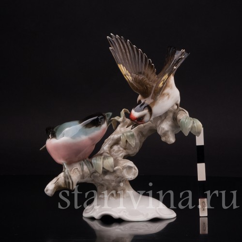 Фарфоровая статуэтка птиц Птичий спор (щегол и снегирь) Hutschenreuther, Германия, 1938-55 гг.