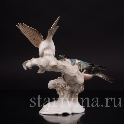 Фарфоровая статуэтка птиц Птичий спор (щегол и снегирь) Hutschenreuther, Германия, 1938-55 гг.