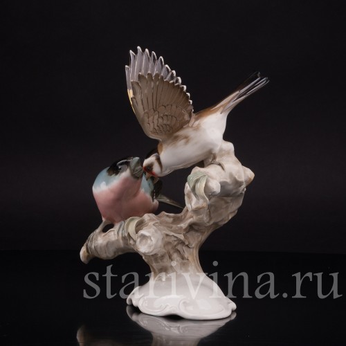 Фарфоровая статуэтка птиц Птичий спор (щегол и снегирь) Hutschenreuther, Германия, 1938-55 гг.