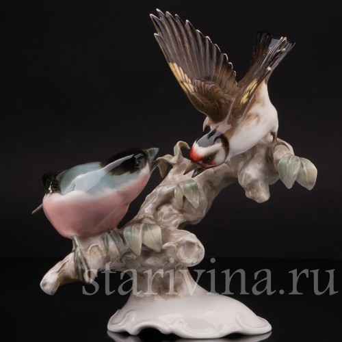 Фарфоровая статуэтка птиц Птичий спор (щегол и снегирь) Hutschenreuther, Германия, 1938-55 гг.