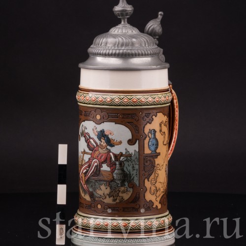 Старинная пивная кружка Ландскнехт с кружкой и кувшином, 1/2 л, Villeroy & Boch, Германия, 1928 г.