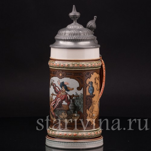 Старинная пивная кружка Ландскнехт с кружкой и кувшином, 1/2 л, Villeroy & Boch, Германия, 1928 г.