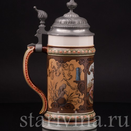 Старинная пивная кружка Ландскнехт с кружкой и кувшином, 1/2 л, Villeroy & Boch, Германия, 1928 г.