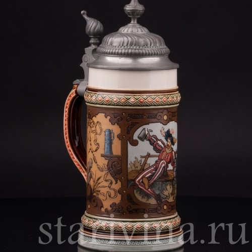 Старинная пивная кружка Ландскнехт с кружкой и кувшином, 1/2 л, Villeroy & Boch, Германия, 1928 г.