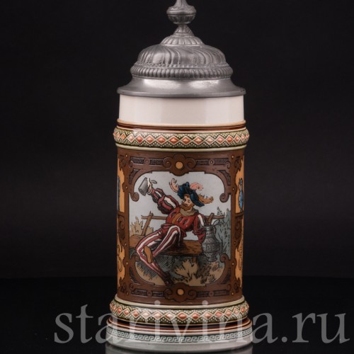 Старинная пивная кружка Ландскнехт с кружкой и кувшином, 1/2 л, Villeroy & Boch, Германия, 1928 г.