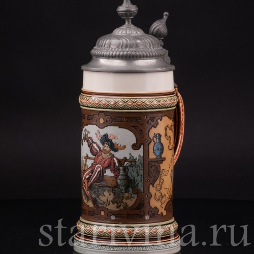 Старинная пивная кружка Ландскнехт с кружкой и кувшином, 1/2 л, Villeroy & Boch, Германия, 1928 г.