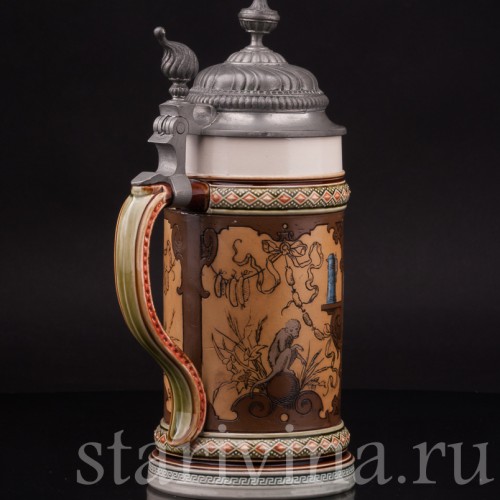 Старинная пивная кружка Ландскнехт с кружкой и кувшином, 1/2 л, Villeroy & Boch, Германия, 1928 г.