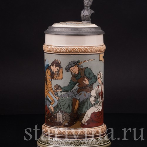 Старинная пивная кружка Игроки в кости, 1/2 л, Villeroy & Boch, Германия, 1899 г.