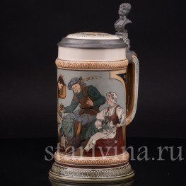 Старинная пивная кружка Игроки в кости, 1/2 л, Villeroy & Boch, Германия, 1899 г.