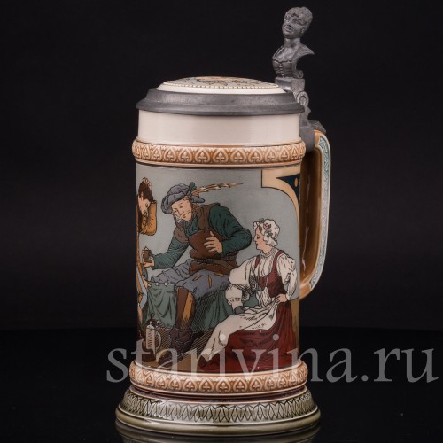 Старинная пивная кружка Игроки в кости, 1/2 л, Villeroy & Boch, Германия, 1899 г.