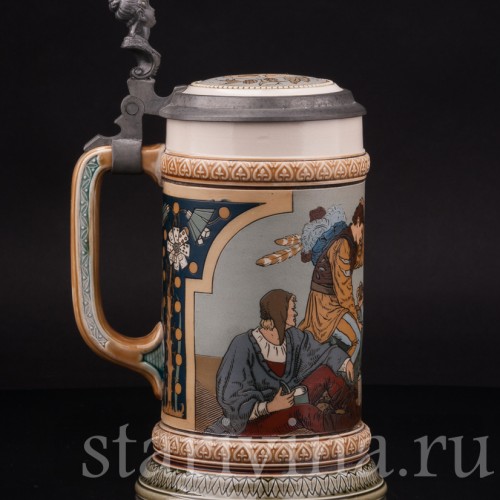 Старинная пивная кружка Игроки в кости, 1/2 л, Villeroy & Boch, Германия, 1899 г.