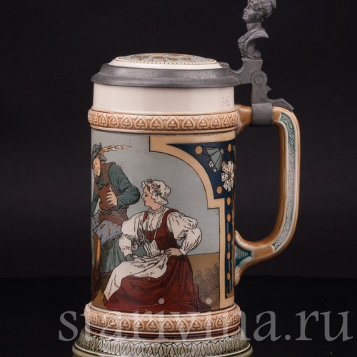 Старинная пивная кружка Игроки в кости, 1/2 л, Villeroy & Boch, Германия, 1899 г.