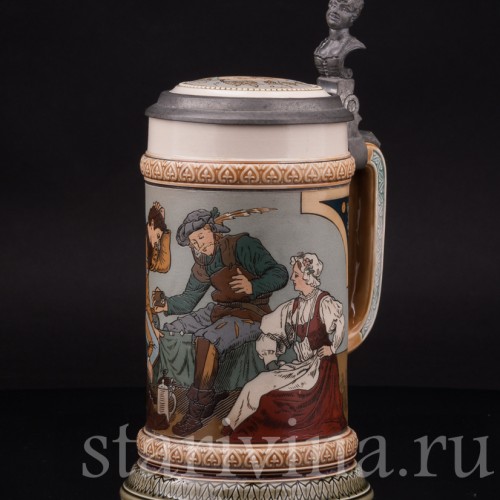 Старинная пивная кружка Игроки в кости, 1/2 л, Villeroy & Boch, Германия, 1899 г.