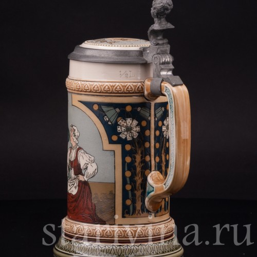 Старинная пивная кружка Игроки в кости, 1/2 л, Villeroy & Boch, Германия, 1899 г.