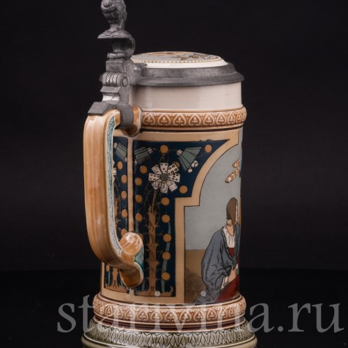 Старинная пивная кружка Игроки в кости, 1/2 л, Villeroy & Boch, Германия, 1899 г.