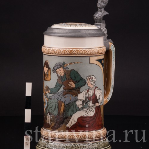 Старинная пивная кружка Игроки в кости, 1/2 л, Villeroy & Boch, Германия, 1899 г.