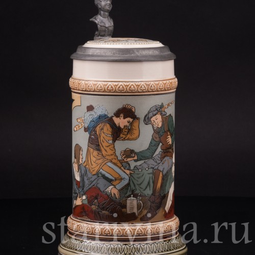 Старинная пивная кружка Игроки в кости, 1/2 л, Villeroy & Boch, Германия, 1899 г.