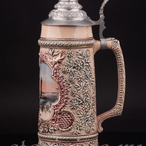 Антикварная пивная кружка Вход в гавань Линдау, 1л, Diesinger, Германия, кон. 19 - нач. 20 вв.