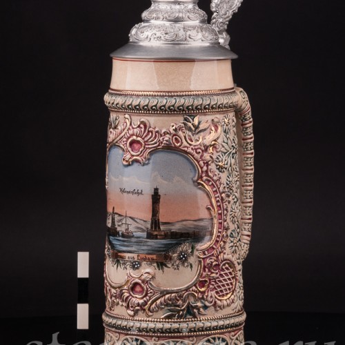 Антикварная пивная кружка Вход в гавань Линдау, 1л, Diesinger, Германия, кон. 19 - нач. 20 вв.