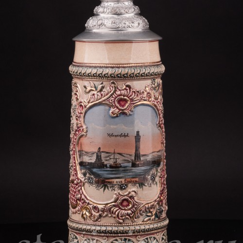 Антикварная пивная кружка Вход в гавань Линдау, 1л, Diesinger, Германия, кон. 19 - нач. 20 вв.