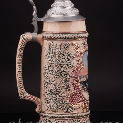 Антикварная пивная кружка Вход в гавань Линдау, 1л, Diesinger, Германия, кон. 19 - нач. 20 вв.