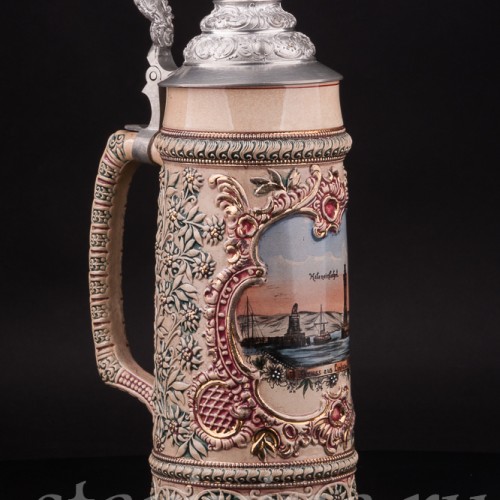 Антикварная пивная кружка Вход в гавань Линдау, 1л, Diesinger, Германия, кон. 19 - нач. 20 вв.