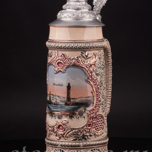 Антикварная пивная кружка Вход в гавань Линдау, 1л, Diesinger, Германия, кон. 19 - нач. 20 вв.