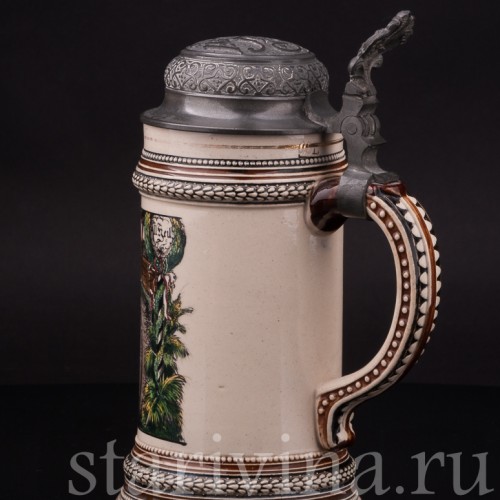 Старинная пивная кружка Велосипедисты, 1/2 л, Marzi & Remy, Германия, кон.19 в.