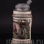 Старинная пивная кружка Велосипедисты, 1/2 л, Marzi & Remy, Германия, кон.19 в.