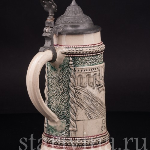 Старинная сувенирная кружка Мост Идс, сувенир из Сент-Луис, 1/2 л, Diesinger, Германия, 1904 г.