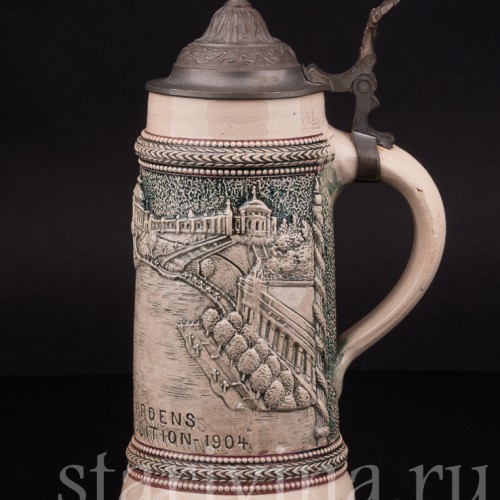 Старинная сувенирная кружка Фонтаны Сент-Луис, Всемирная ярмарка 1904 г, 1/2 л, Diesinger, Германия, 1904 г.