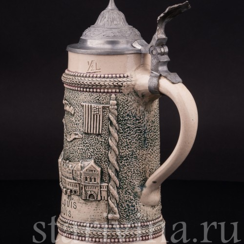 Старинная сувенирная кружка Юнион-стейшн, сувенир из Сент-Луис, 1/2 л, Diesinger, Германия, 1904 г.