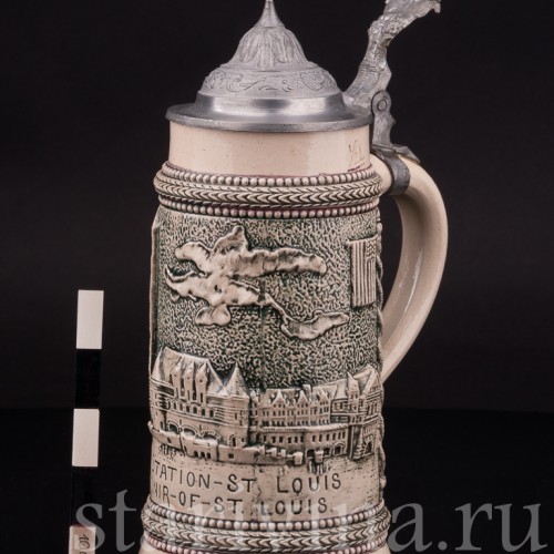 Старинная сувенирная кружка Юнион-стейшн, сувенир из Сент-Луис, 1/2 л, Diesinger, Германия, 1904 г.