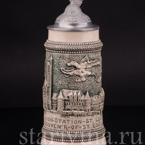 Старинная сувенирная кружка Юнион-стейшн, сувенир из Сент-Луис, 1/2 л, Diesinger, Германия, 1904 г.