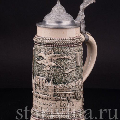 Старинная сувенирная кружка Юнион-стейшн, сувенир из Сент-Луис, 1/2 л, Diesinger, Германия, 1904 г.