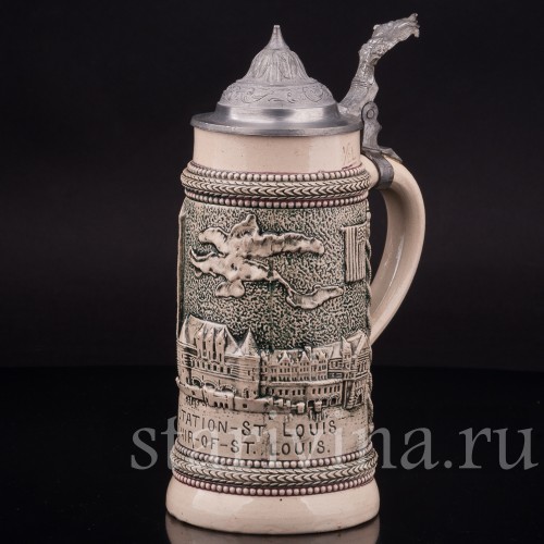 Старинная сувенирная кружка Юнион-стейшн, сувенир из Сент-Луис, 1/2 л, Diesinger, Германия, 1904 г.