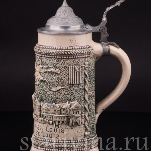 Старинная сувенирная кружка Юнион-стейшн, сувенир из Сент-Луис, 1/2 л, Diesinger, Германия, 1904 г.