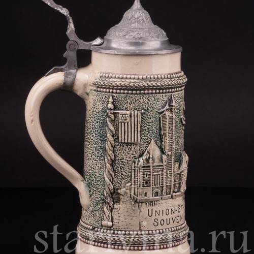 Старинная сувенирная кружка Юнион-стейшн, сувенир из Сент-Луис, 1/2 л, Diesinger, Германия, 1904 г.
