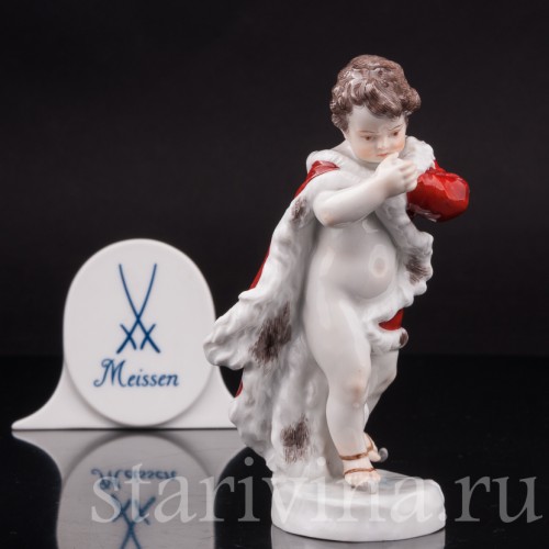 Статуэтка путти из фарфора Аллегория зимы, Meissen, Германия, сер. 19 - нач. 20 вв.