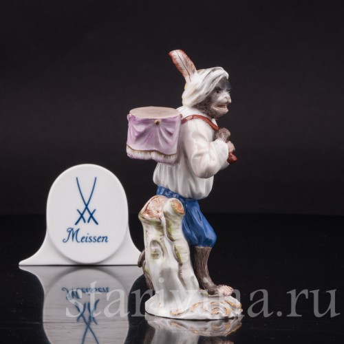Фарфоровая статуэтка Обезьяна с барабанами, Meissen, Германия, 1951 г.