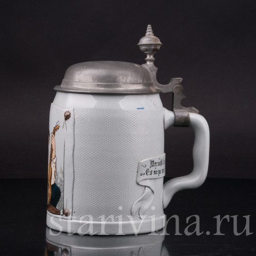 Старинная пивная кружка Мужчина с гитарой, Villeroy & Boch, Германия, 1908 г.