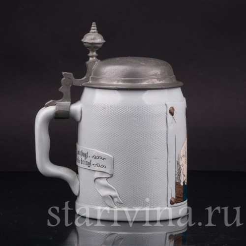 Старинная пивная кружка Мужчина с гитарой, Villeroy & Boch, Германия, 1908 г.