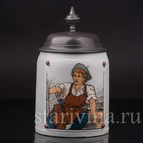 Старинная пивная кружка Кузнечный подмастерье, Villeroy & Boch, Германия, 1907 г.
