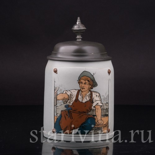 Старинная пивная кружка Кузнечный подмастерье, Villeroy & Boch, Германия, 1907 г.