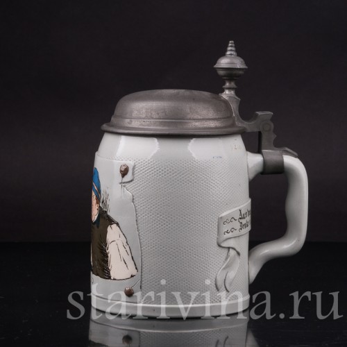Старинная пивная кружка Фермер с поднятой кружкой, Villeroy & Boch, Германия, 1894 г.