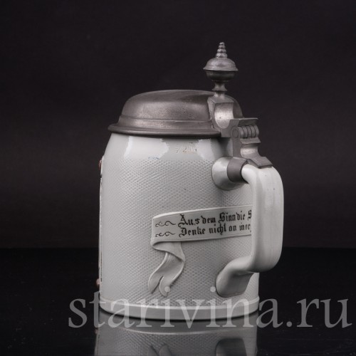 Старинная пивная кружка Фермер с поднятой кружкой, Villeroy & Boch, Германия, 1894 г.