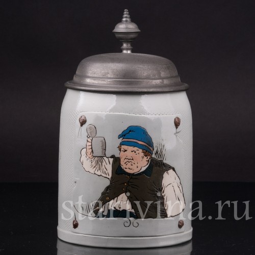 Старинная пивная кружка Фермер с поднятой кружкой, Villeroy & Boch, Германия, 1894 г.